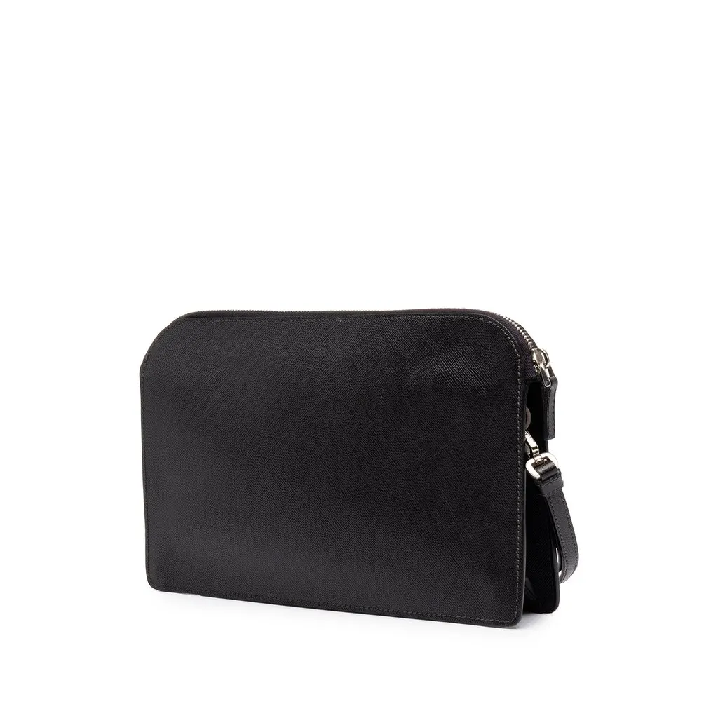 Prada Saffiano Bellboy Clutch Black Leather Good - Back View