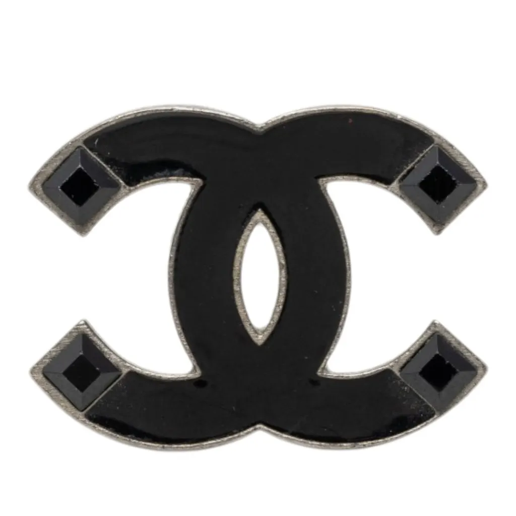 Chanel CC Enamel and Brass Brooch Black Very good - Front View