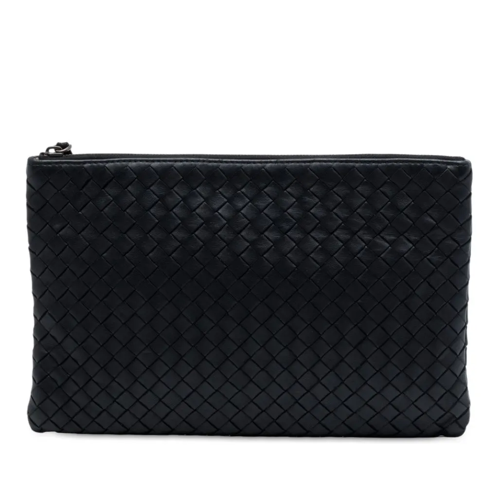 Bottega Veneta Nappa Intrecciato Clutch Black Leather Very good - Front View