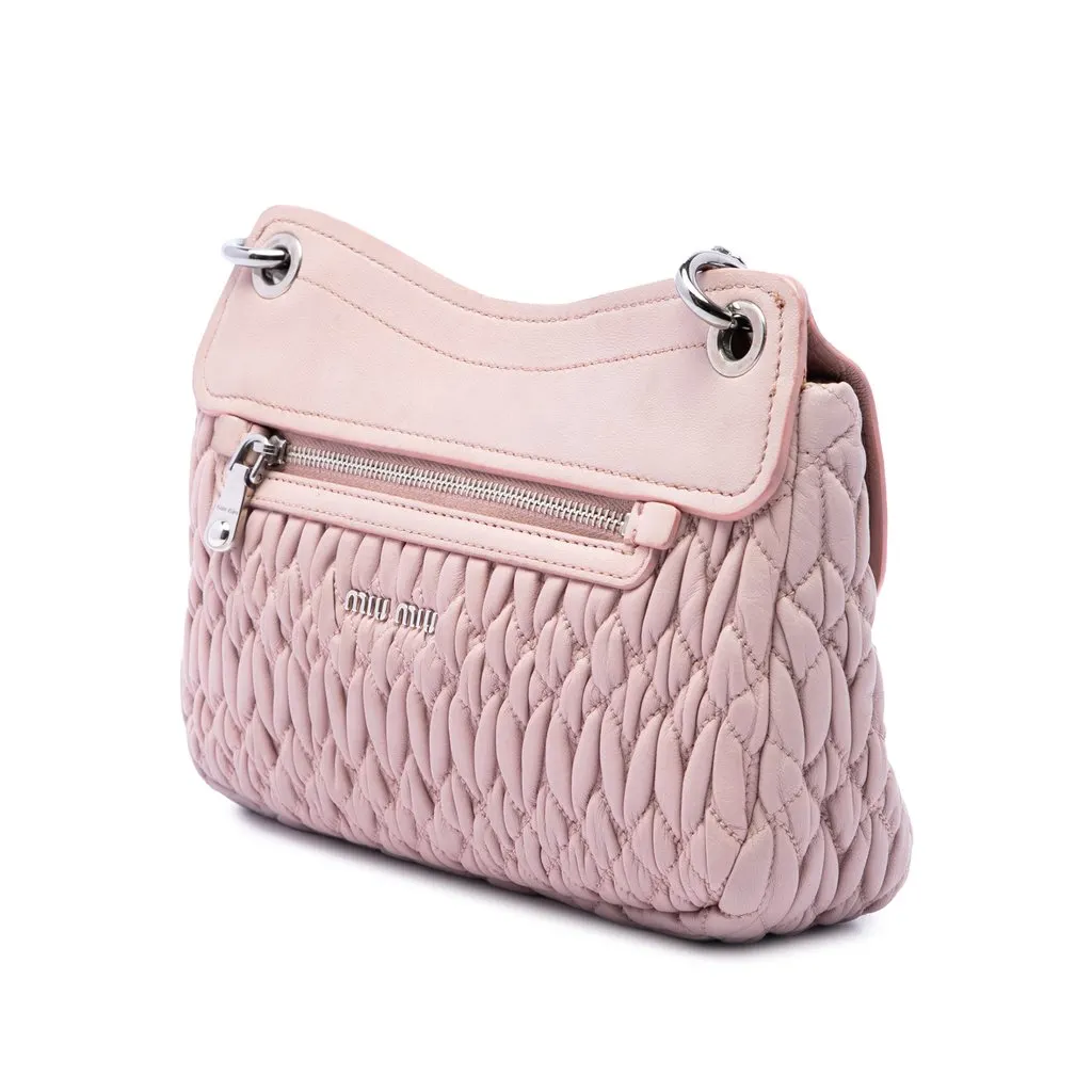Miu Miu Matelasse Nappa Crystal Chain Crossbody Pink Leather Good - Back View