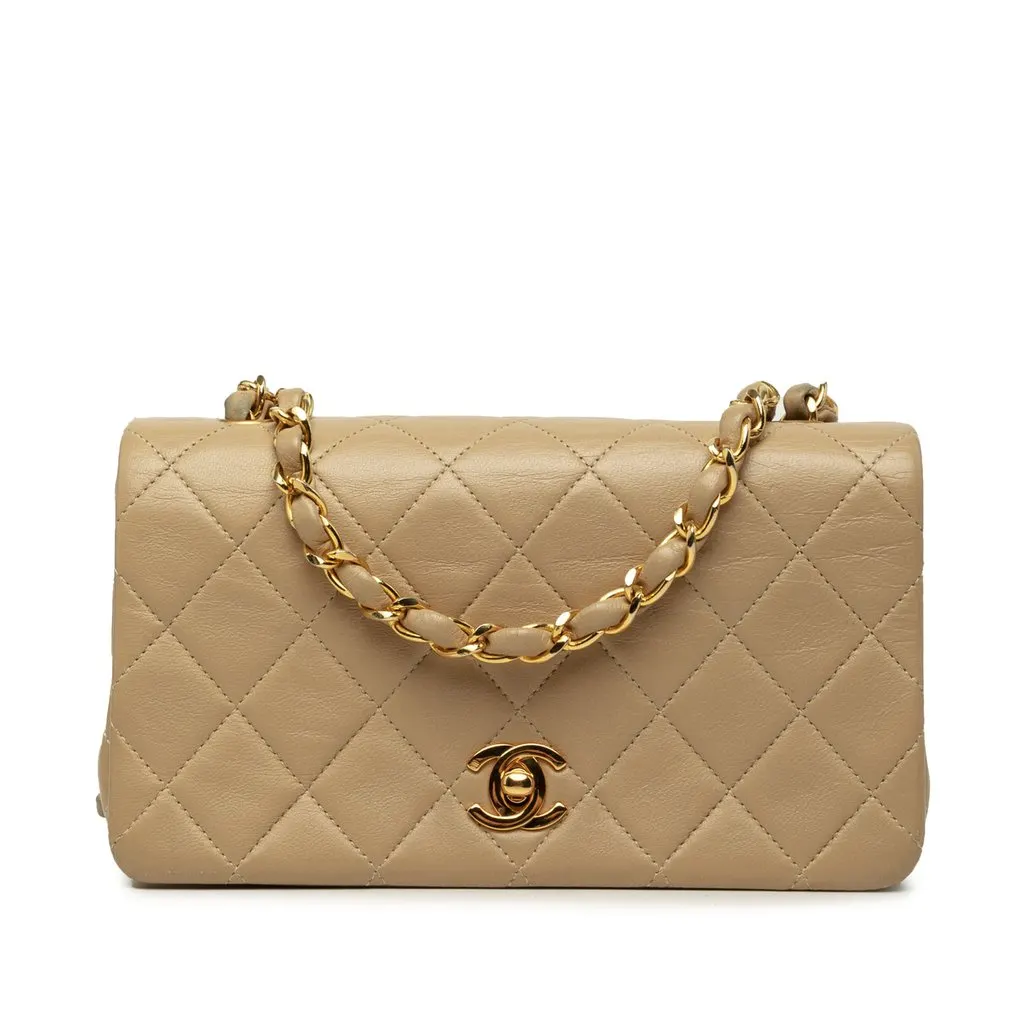 Chanel Mini Rectangular CC Quilted Lambskin Full Single Flap Beige Leather Very good - Front View