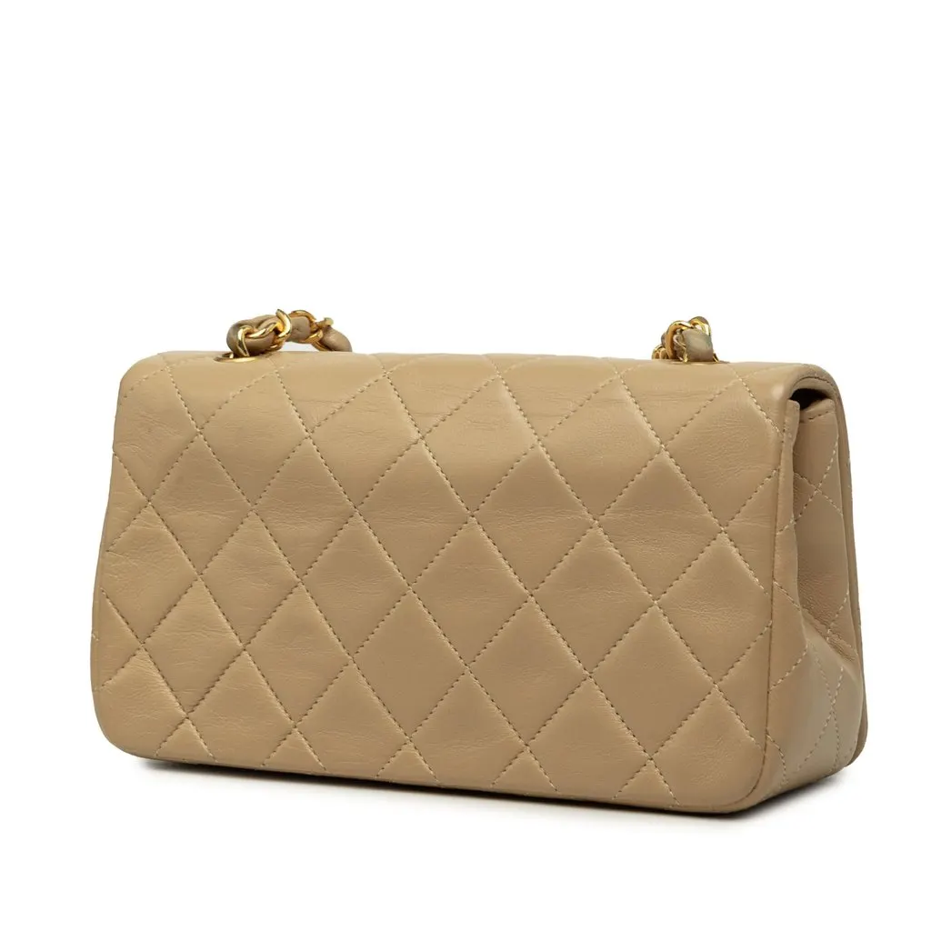 Chanel Mini Rectangular CC Quilted Lambskin Full Single Flap Beige Leather Very good - Back View
