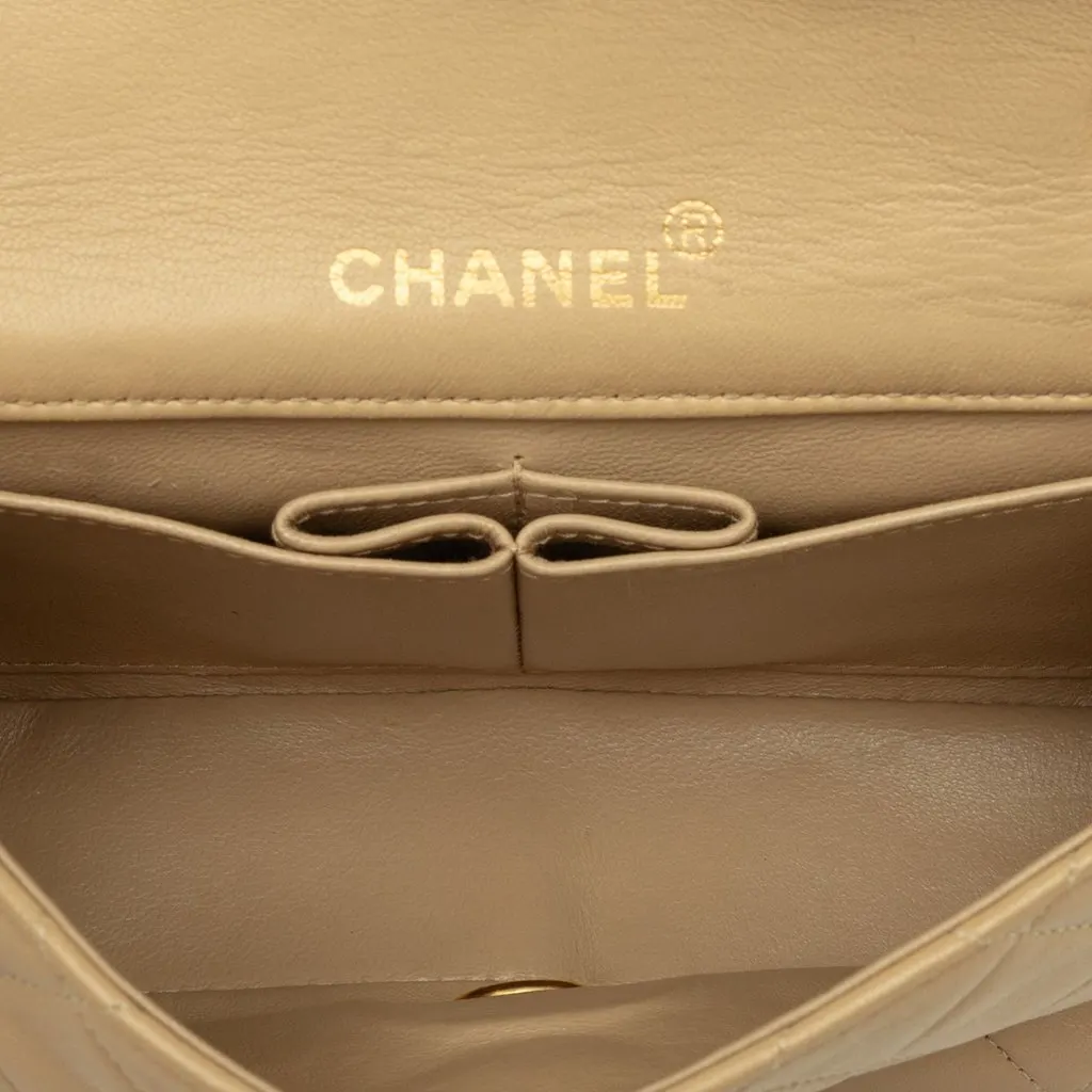 Chanel Mini Rectangular CC Quilted Lambskin Full Single Flap Beige Leather Very good - Model View