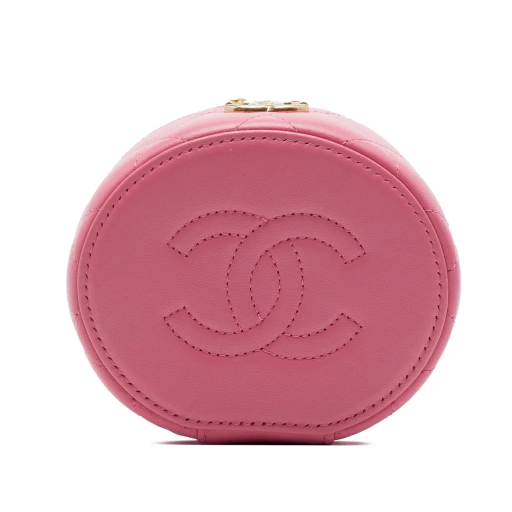 Chanel Mini CC Quilted Lambskin Pearl Top Handle Vanity Case with Chain Pink Leather Very good - Inside View