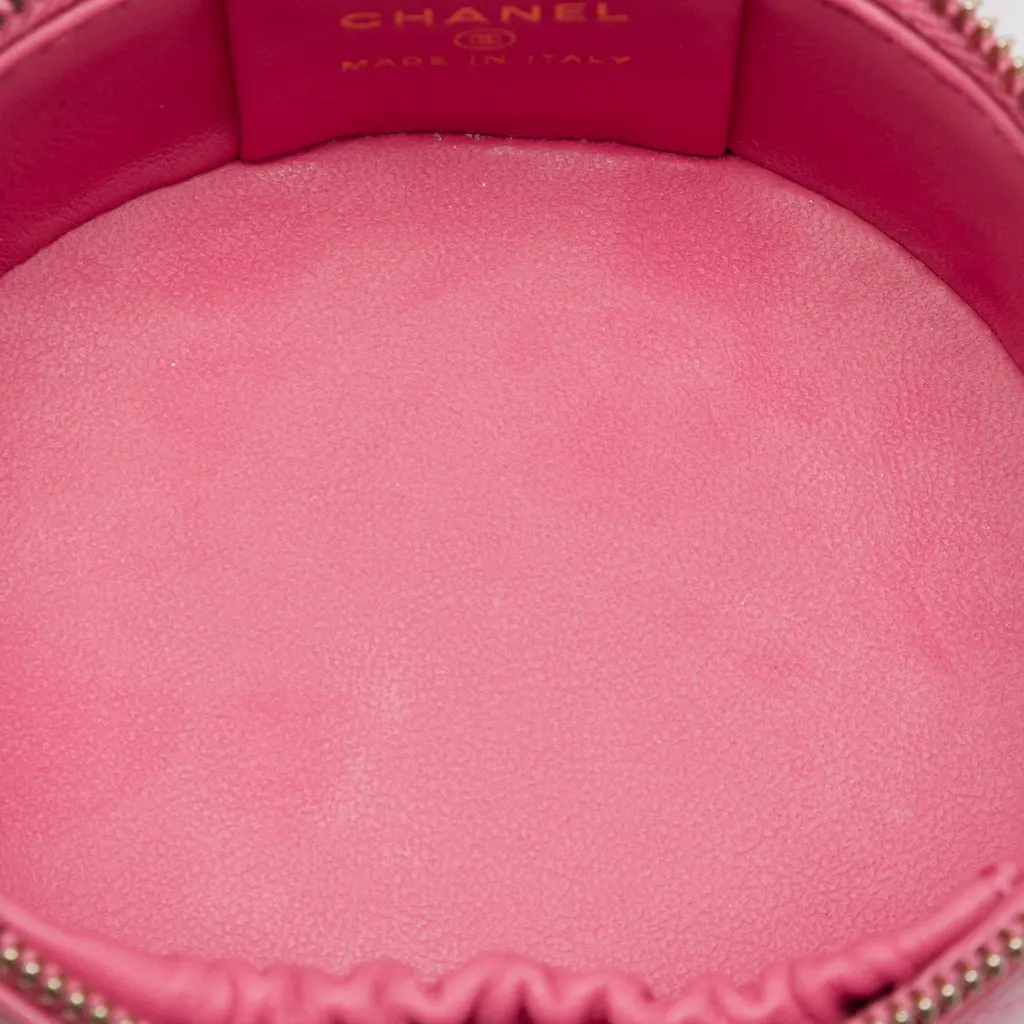 Chanel Mini CC Quilted Lambskin Pearl Top Handle Vanity Case with Chain Pink Leather Very good - Model View
