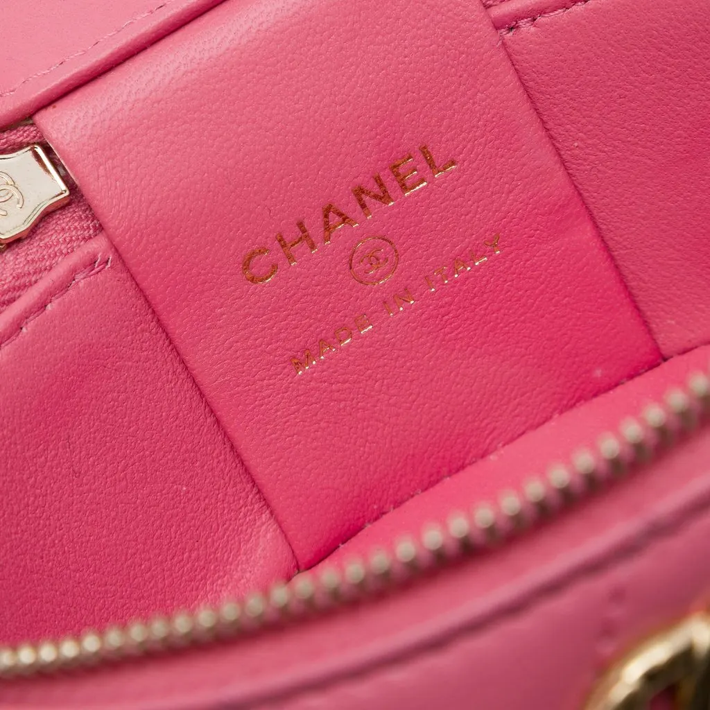 Chanel Mini CC Quilted Lambskin Pearl Top Handle Vanity Case with Chain Pink Leather Very good - Box View