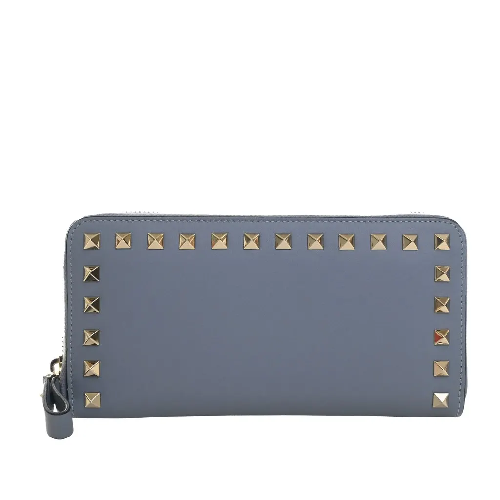 Valentino Leather Rockstud Zip Around Long Wallet Blue Leather Very good - Back View