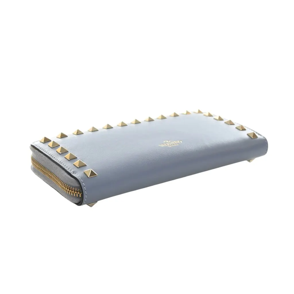 Valentino Leather Rockstud Zip Around Long Wallet Blue Leather Very good - Box View