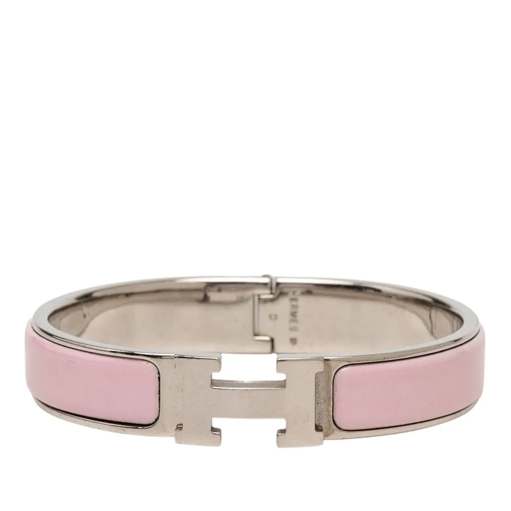 Hermès Narrow Enamel Clic H Bracelet PM Pink Very good - Front View