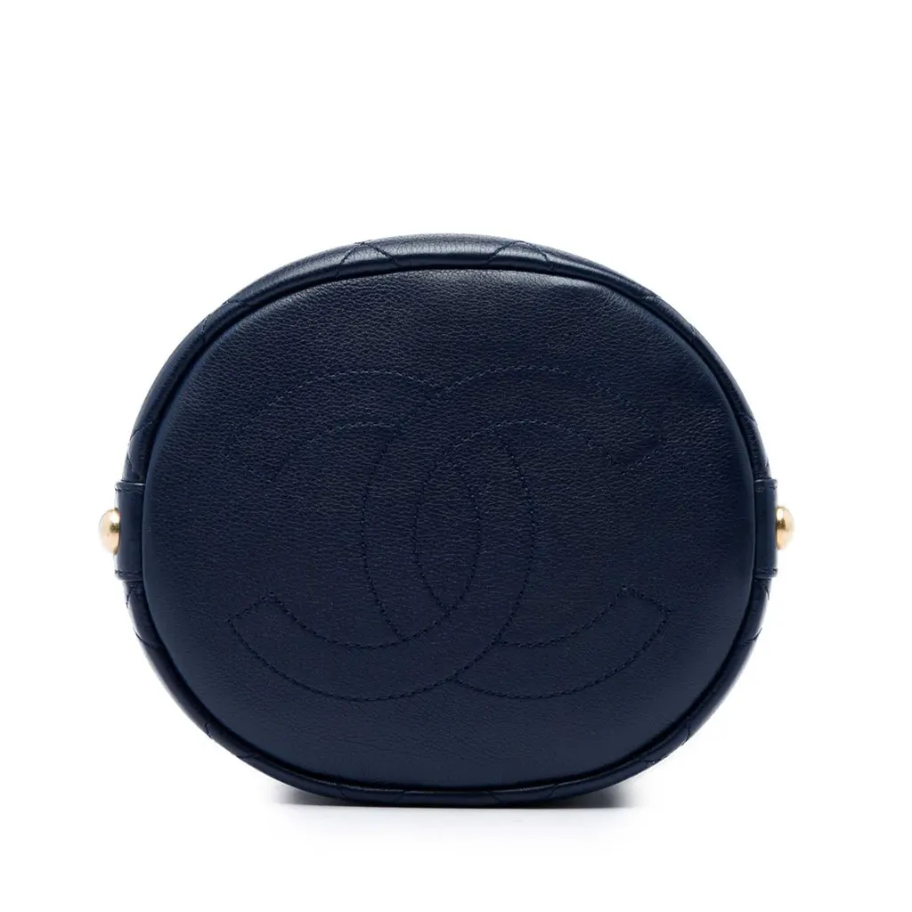 Chanel Medium CC Calfskin and Tweed Drawstring Bucket Bag Blue Leather Very good - Inside View