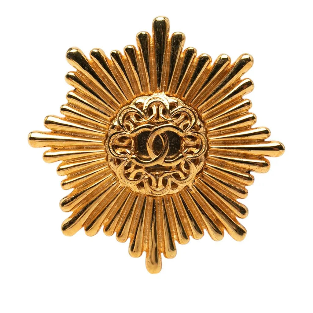 Chanel CC Gold Plated Starburst Brooch Gold Metal Very good - Front View
