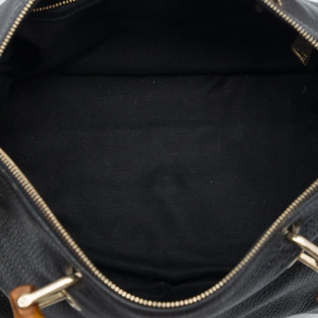 Gucci Medium Calfskin Bamboo Shopper Boston Bag Black Leather Very good - Model View
