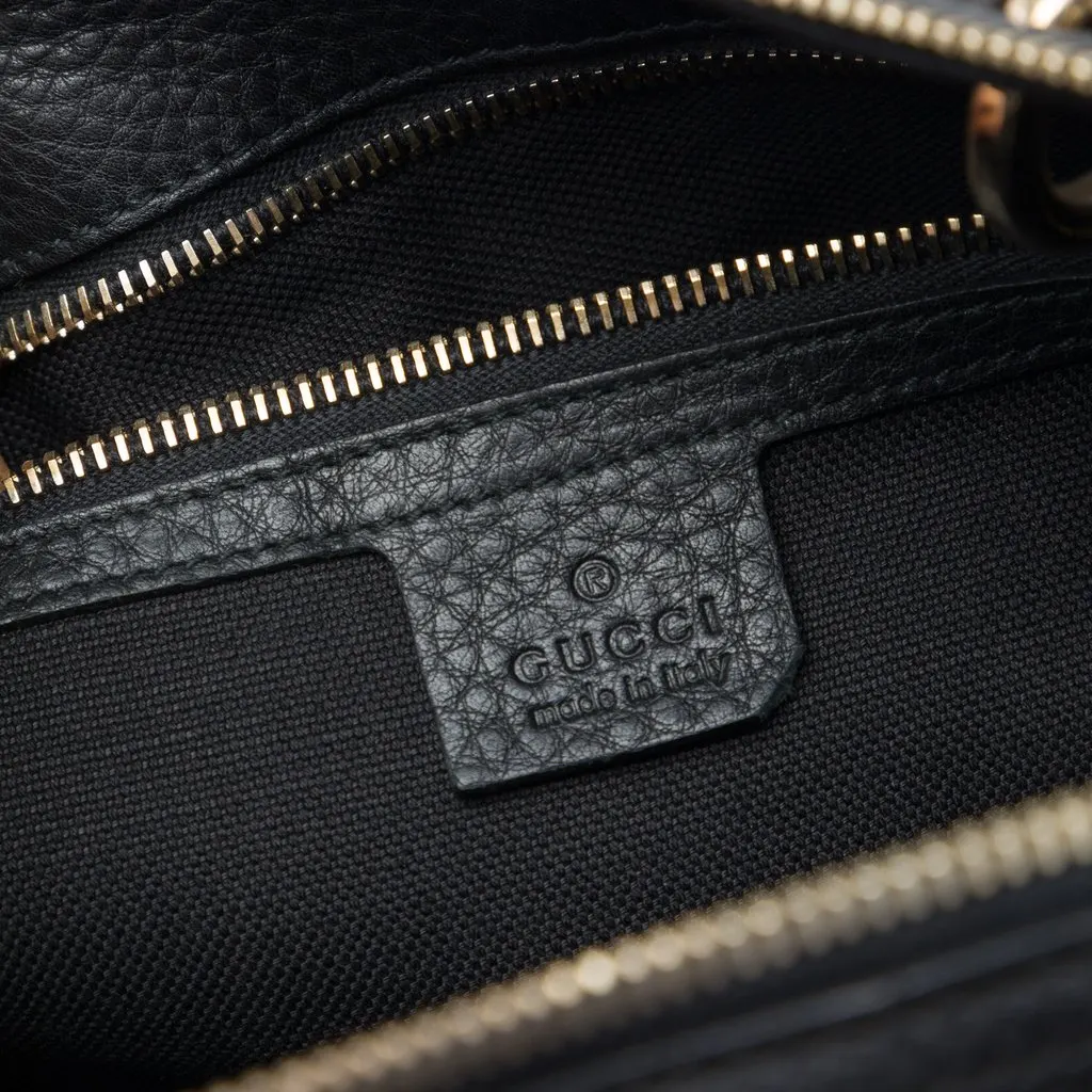 Gucci Medium Calfskin Bamboo Shopper Boston Bag Black Leather Very good - Box View
