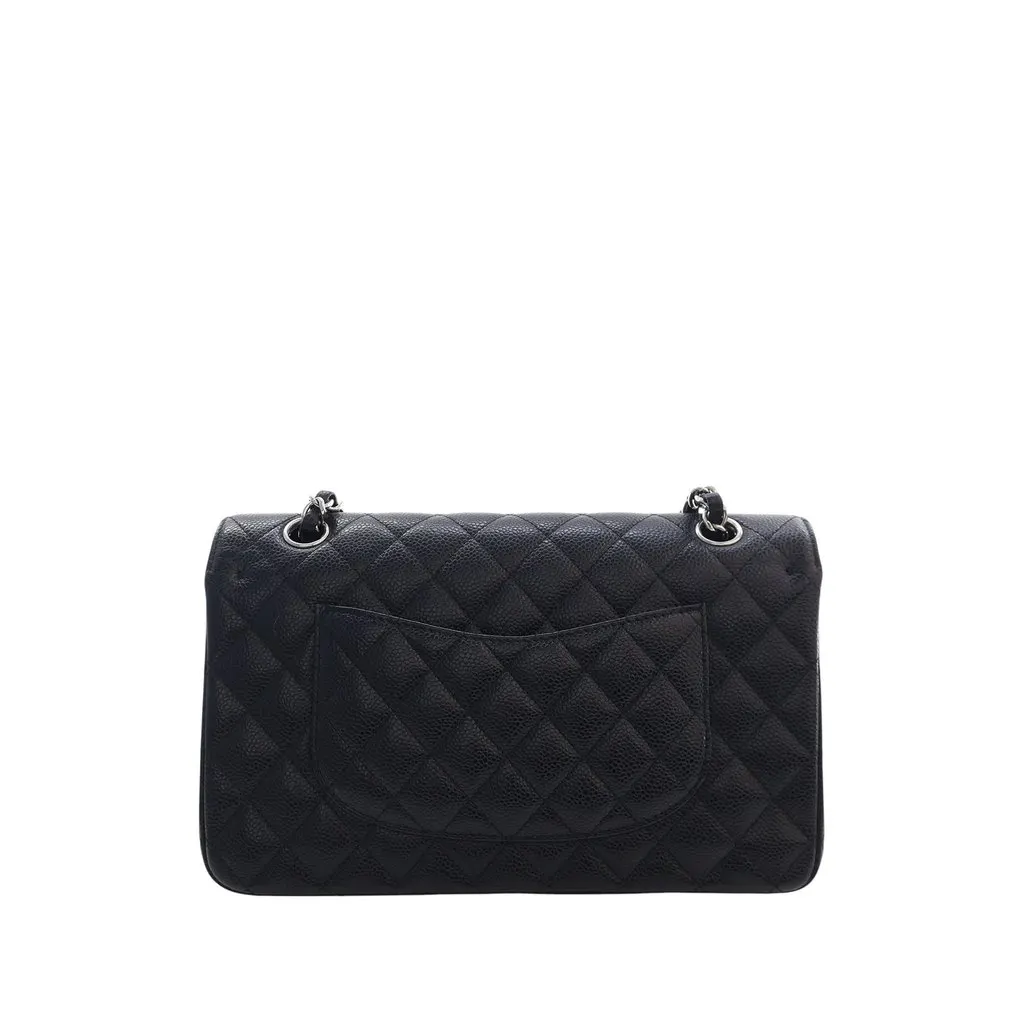 Chanel Medium Classic Caviar Double Flap Black Leather Very good - Back View