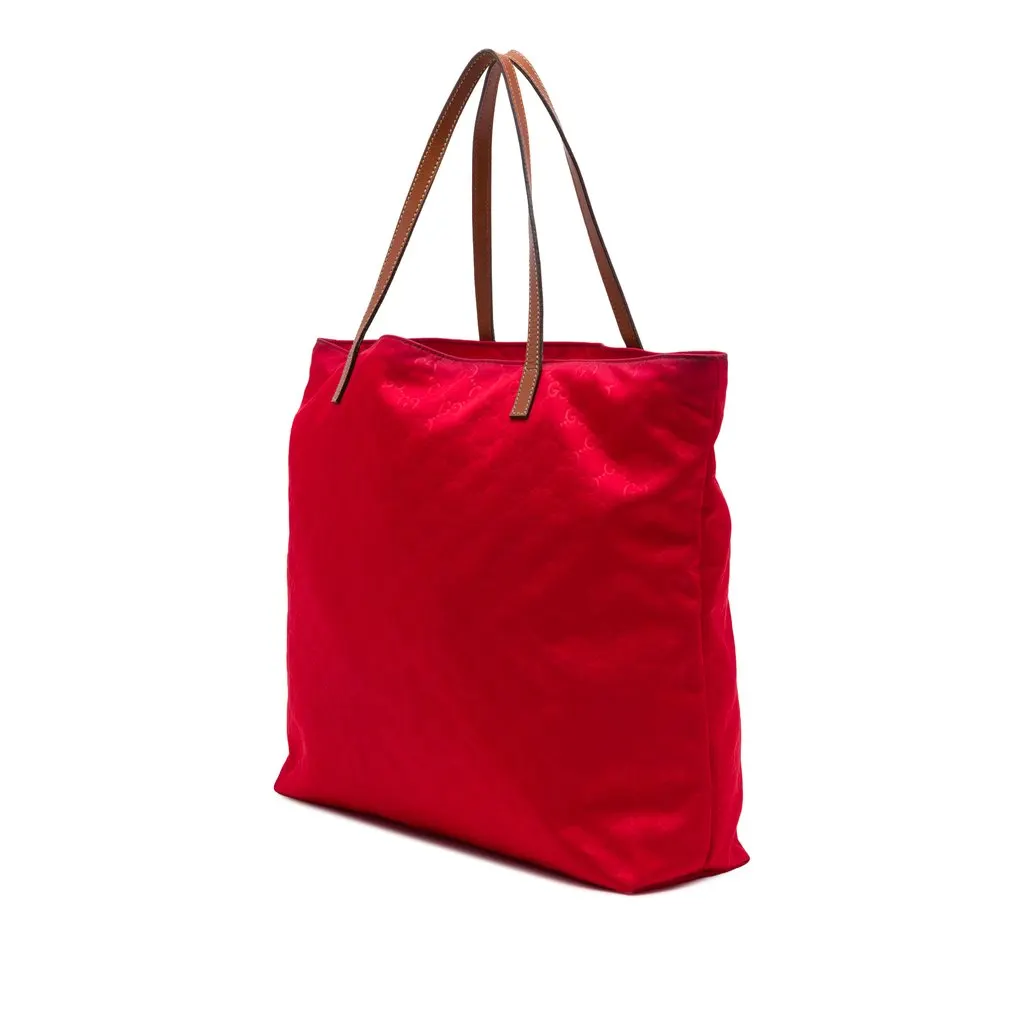Gucci GG Nylon Tote Red Polyamide Good - Back View