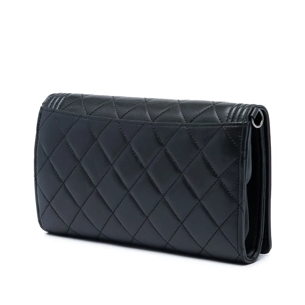 Chanel Quilted Lambskin Boy Wallet On Chain Black Leather Very good - Back View