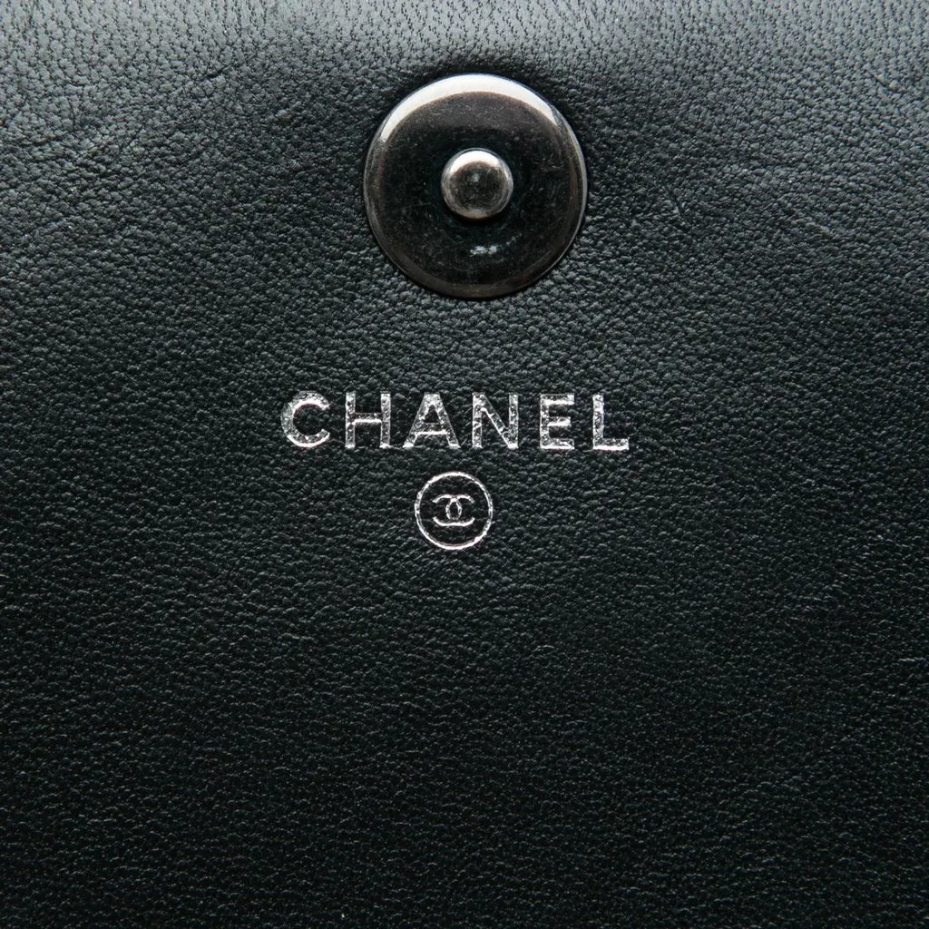 Chanel Quilted Lambskin Boy Wallet On Chain Black Leather Very good - Box View