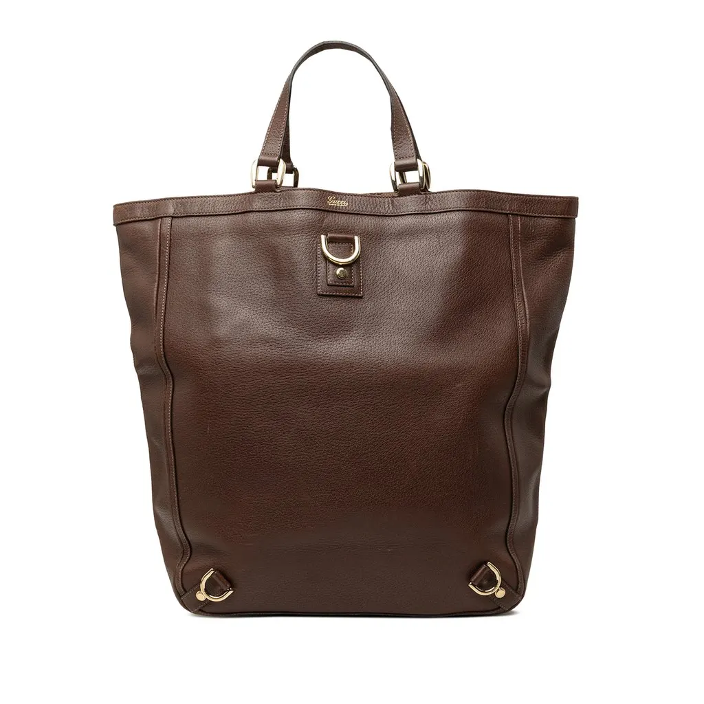 Gucci Calfskin Abbey D Ring Tote Brown Leather Good - Front View