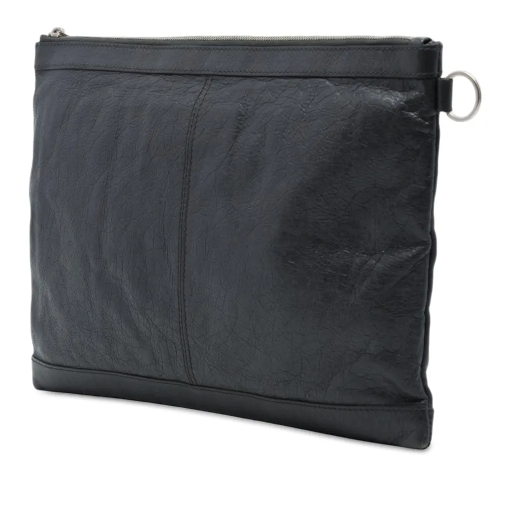 Balenciaga Lambskin Motocross Classic Clip Clutch L Black Leather Very good - Back View