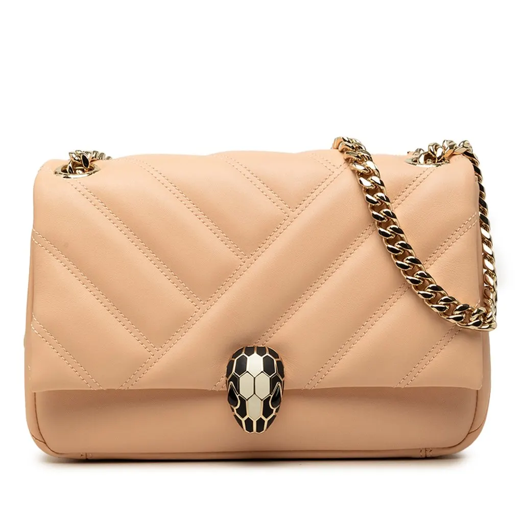 Bvlgari Small Leather Serpenti Cabochon Crossbody Pink Leather Very good - Front View