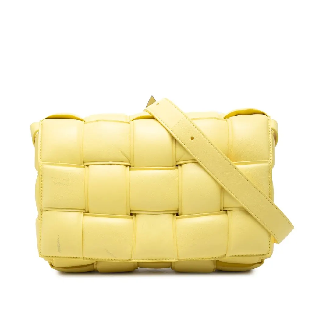 Bottega Veneta Nappa Intrecciato Padded Cassette Crossbody Yellow Leather Very good - Front View