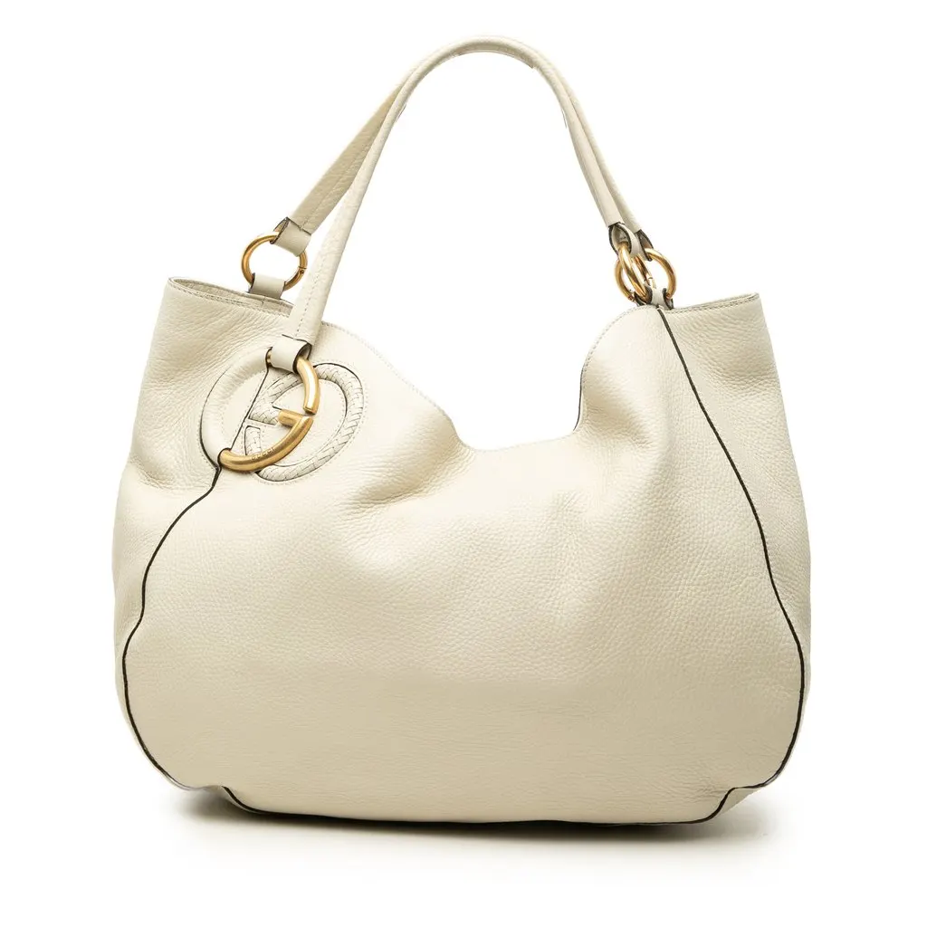 Gucci Medium Pebbled Calfskin Twill Tote White Leather Good - Front View
