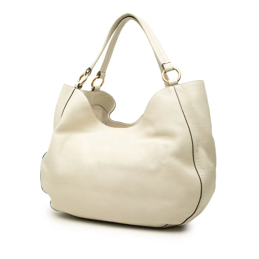 Gucci Medium Pebbled Calfskin Twill Tote White Leather Good - Back View