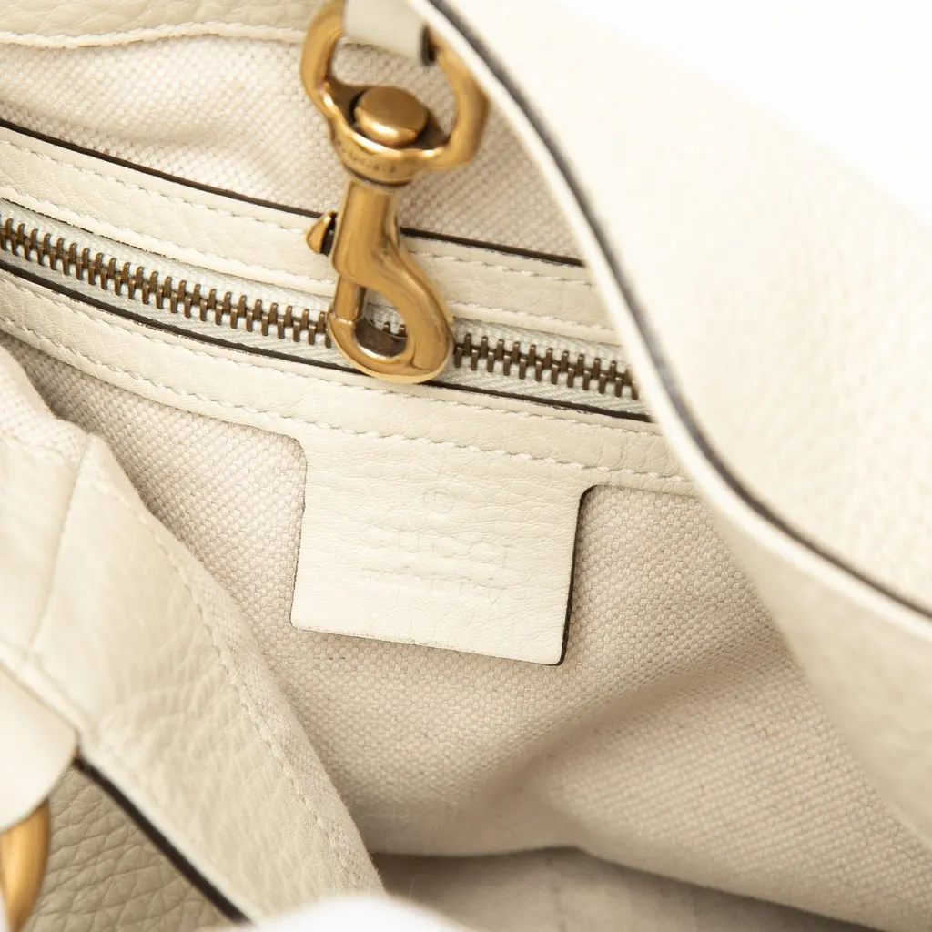 Gucci Medium Pebbled Calfskin Twill Tote White Leather Good - Box View