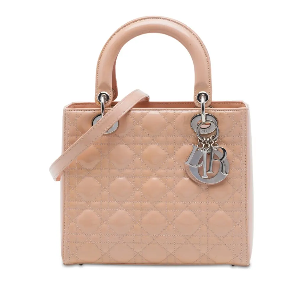 Dior Medium Patent Cannage Lady Dior Pink Leather Very good - Front View