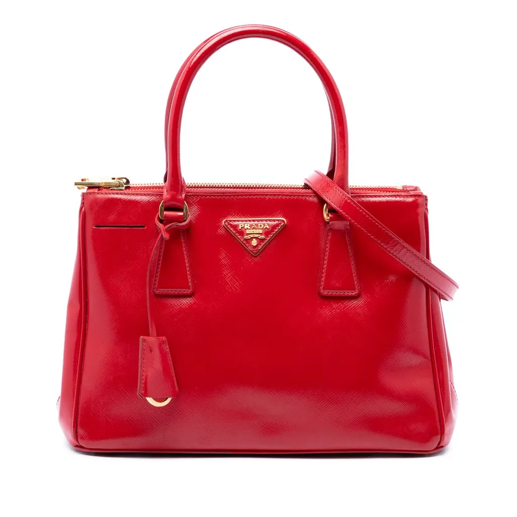 Prada Small Saffiano Vernice Galleria Double Zip Satchel Red Leather Very good - Front View