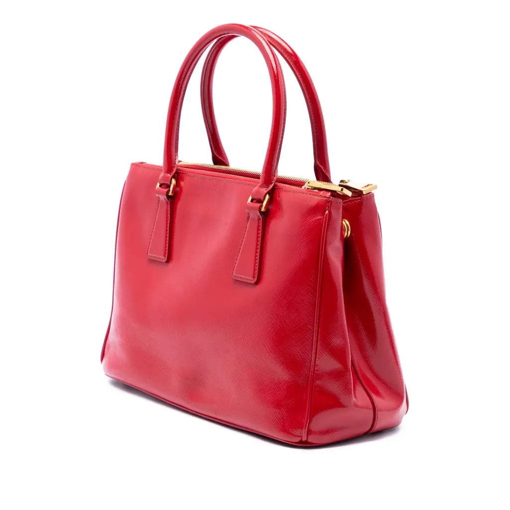 Prada Small Saffiano Vernice Galleria Double Zip Satchel Red Leather Very good - Back View