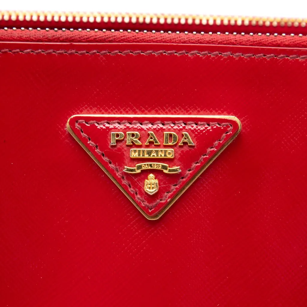 Prada Small Saffiano Vernice Galleria Double Zip Satchel Red Leather Very good - Box View