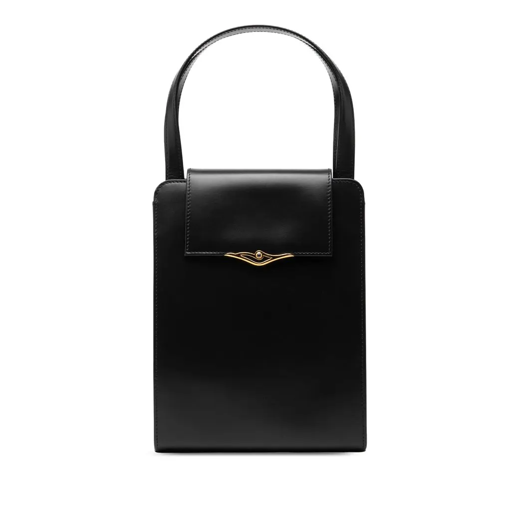 Cartier Leather Sapphire Line Handbag Black Leather Very good - Front View