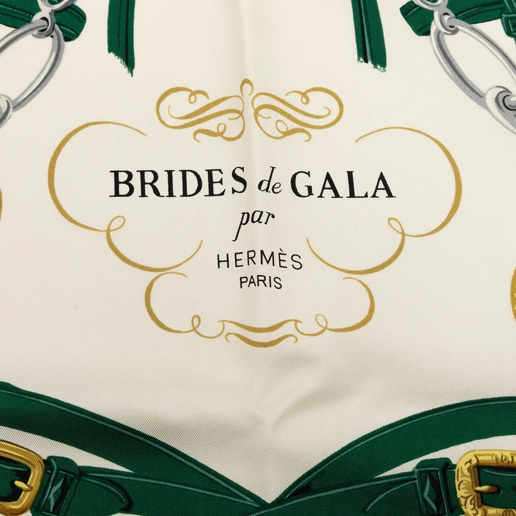 Hermès Brides de Gala Silk Scarf 90 White Very good - Back View