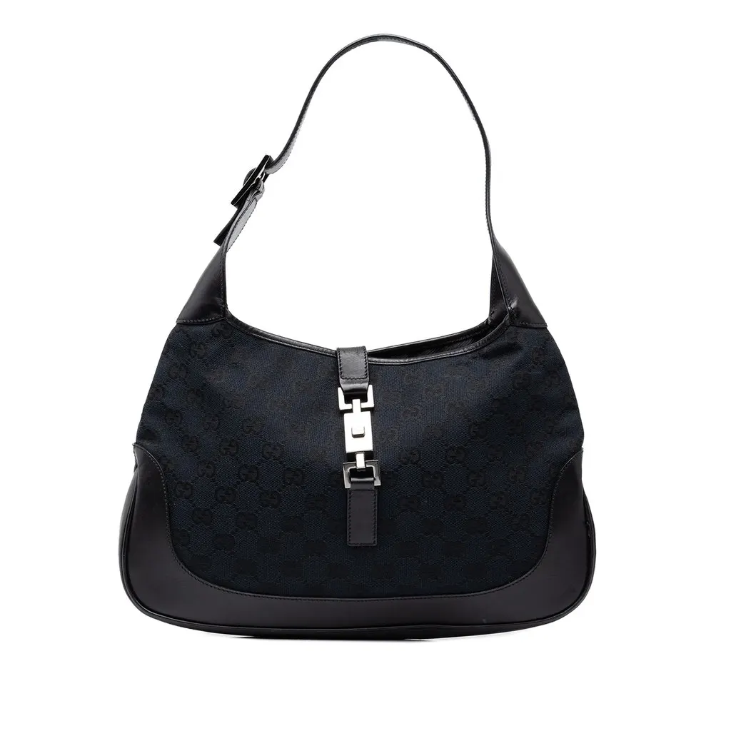 Gucci GG Canvas Jackie Shoulder Bag Blue Canvas Good - Front View