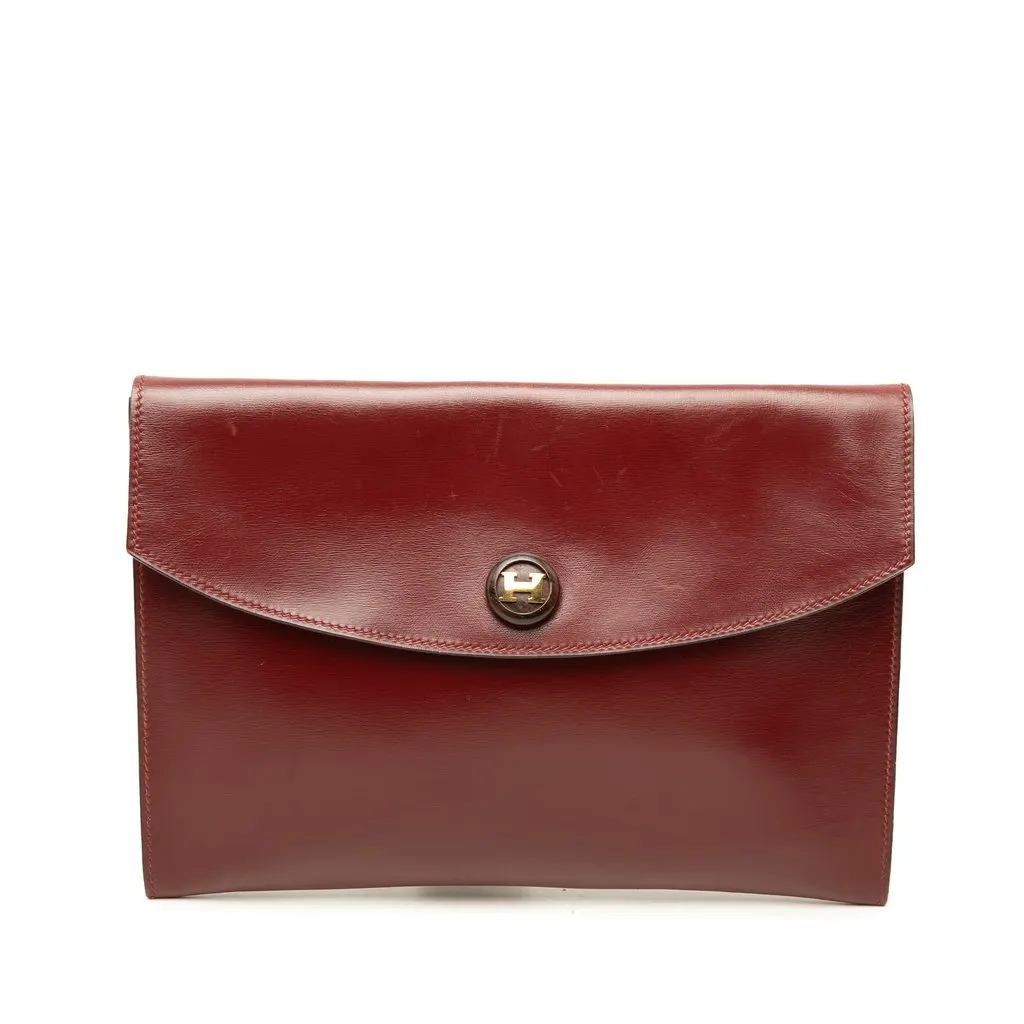 Hermès Box Calf Pochette Rio Red Leather Good - Front View