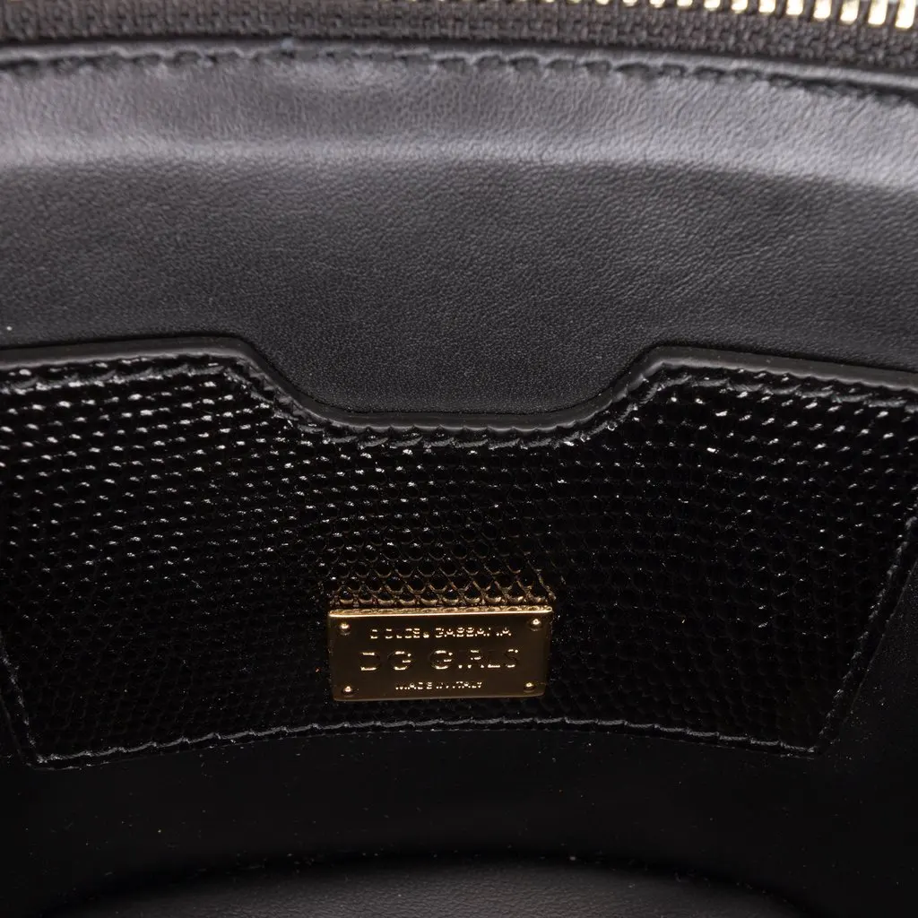 Dolce & Gabbana Floral Embroidered Raffia and Lizard Embossed Calfskin DG Girls Vanity Bag Black Very good - Box View
