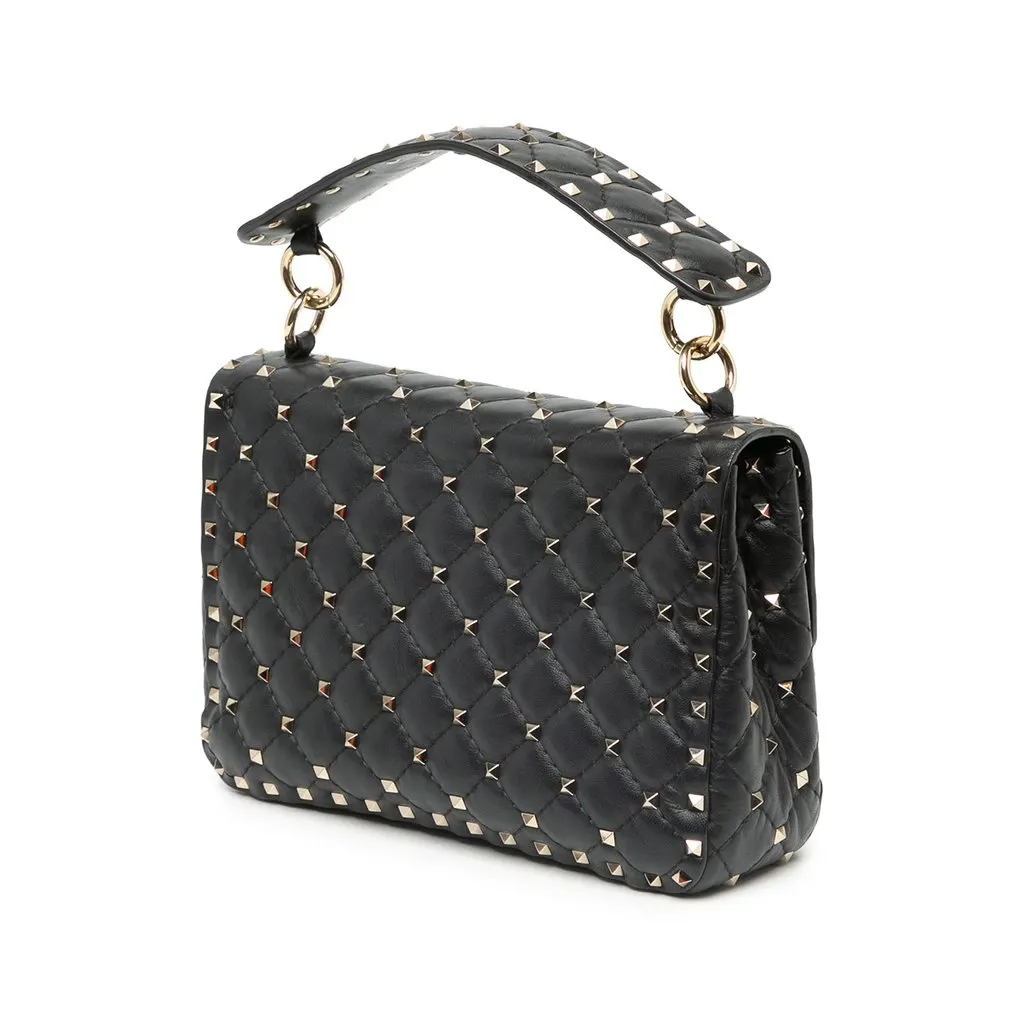 Valentino Medium Lambskin VLTN Rockstud Spike Satchel Black Leather Very good - Back View