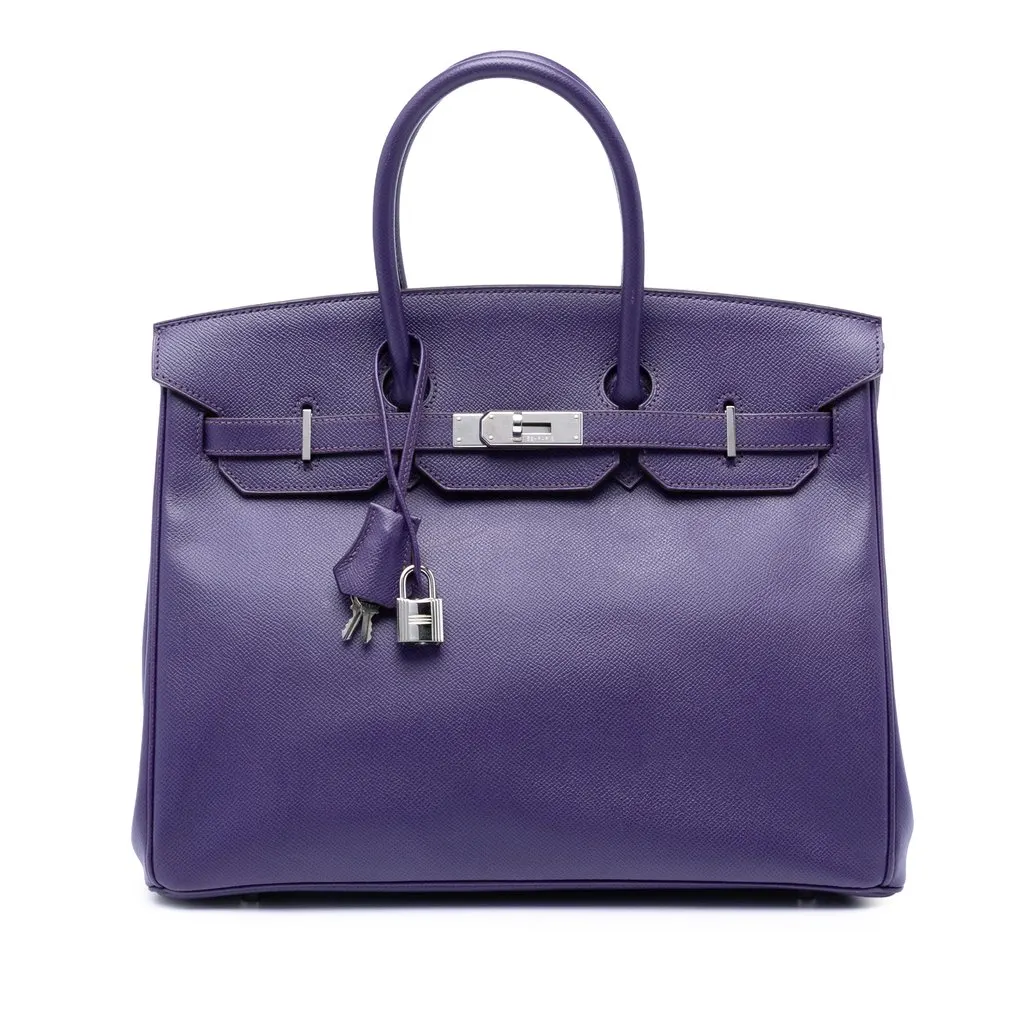Hermès Epsom Birkin Retourne 35 Purple Leather Good - Front View