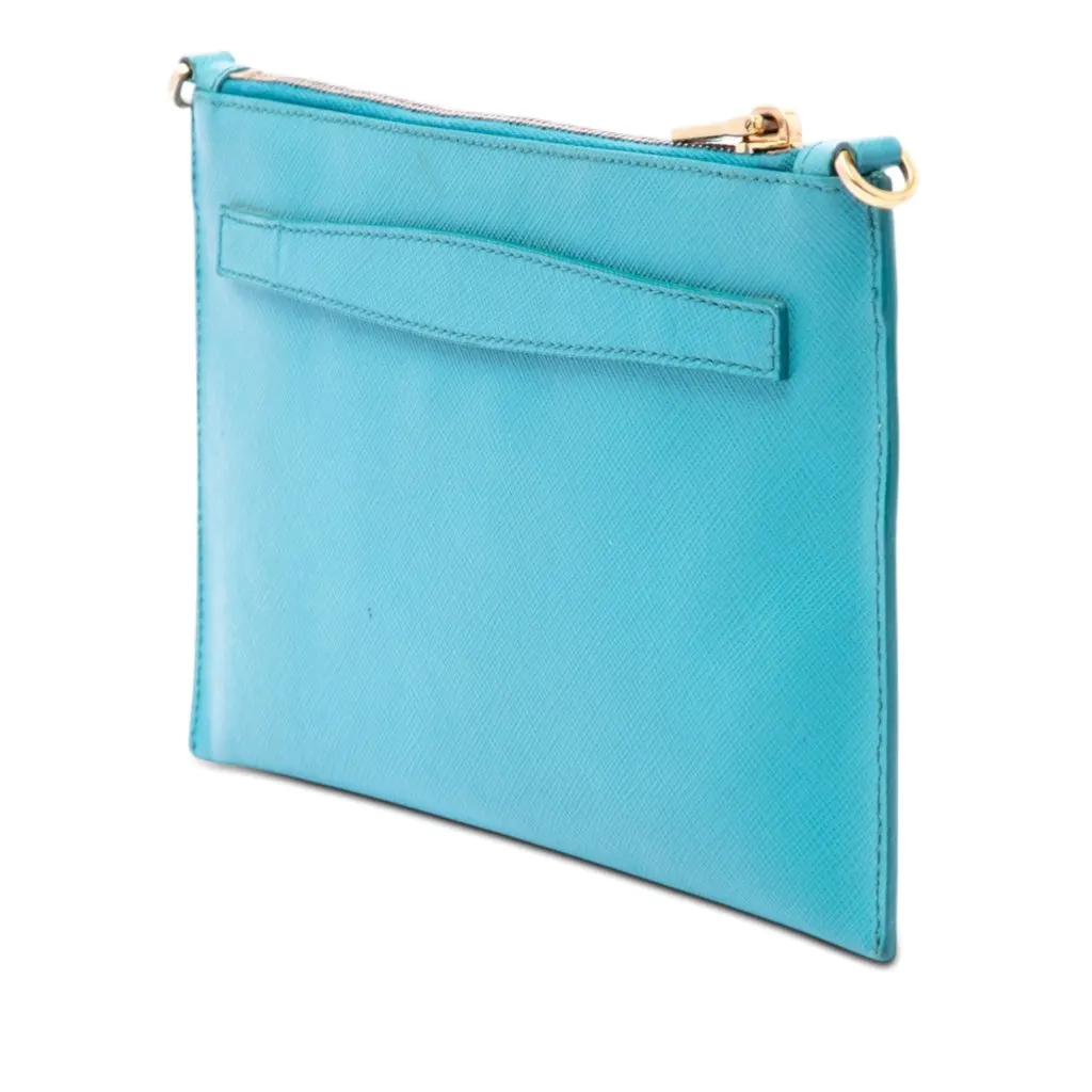 Prada Saffiano Shoulder Bag Blue Leather Very good - Back View