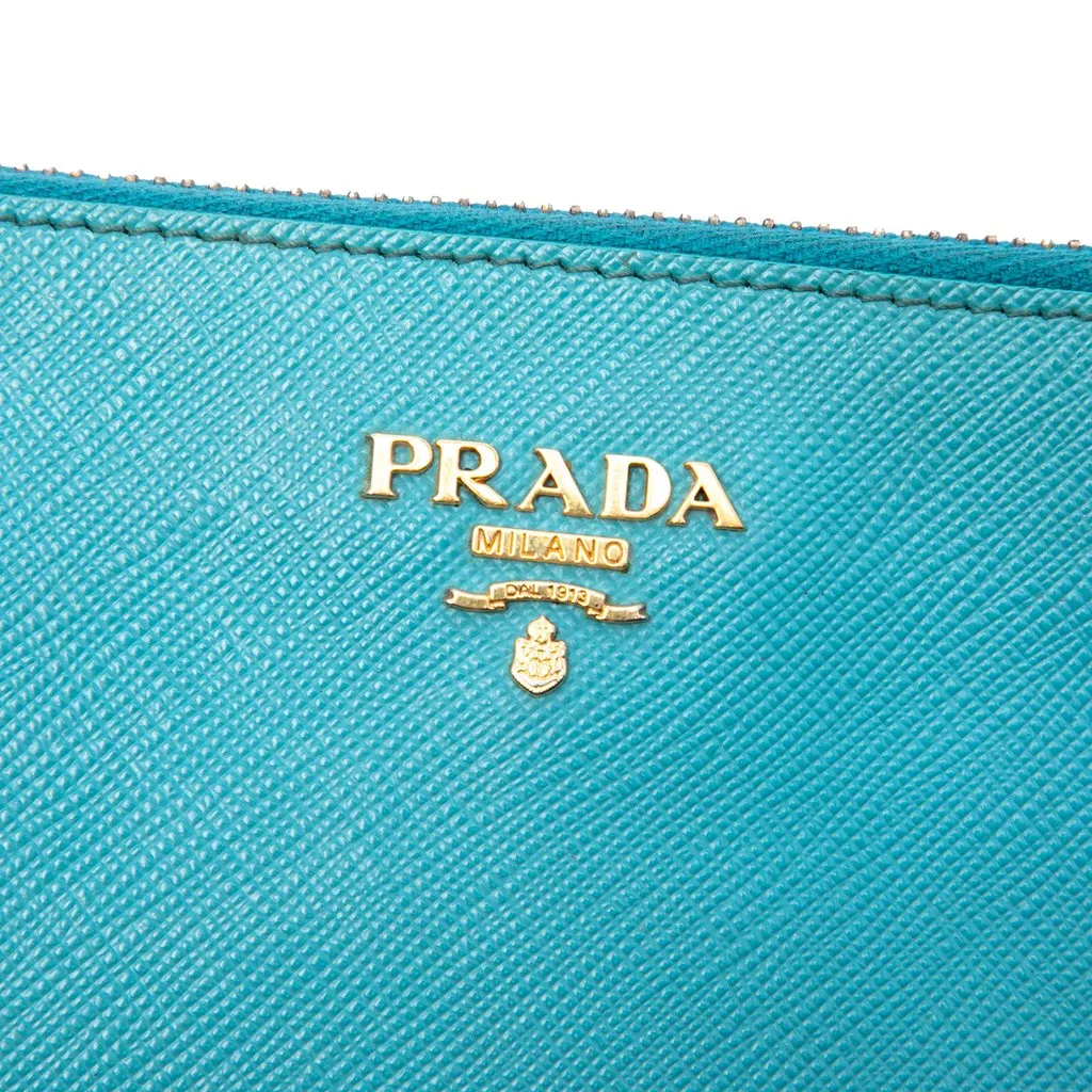 Prada Saffiano Shoulder Bag Blue Leather Very good - Box View