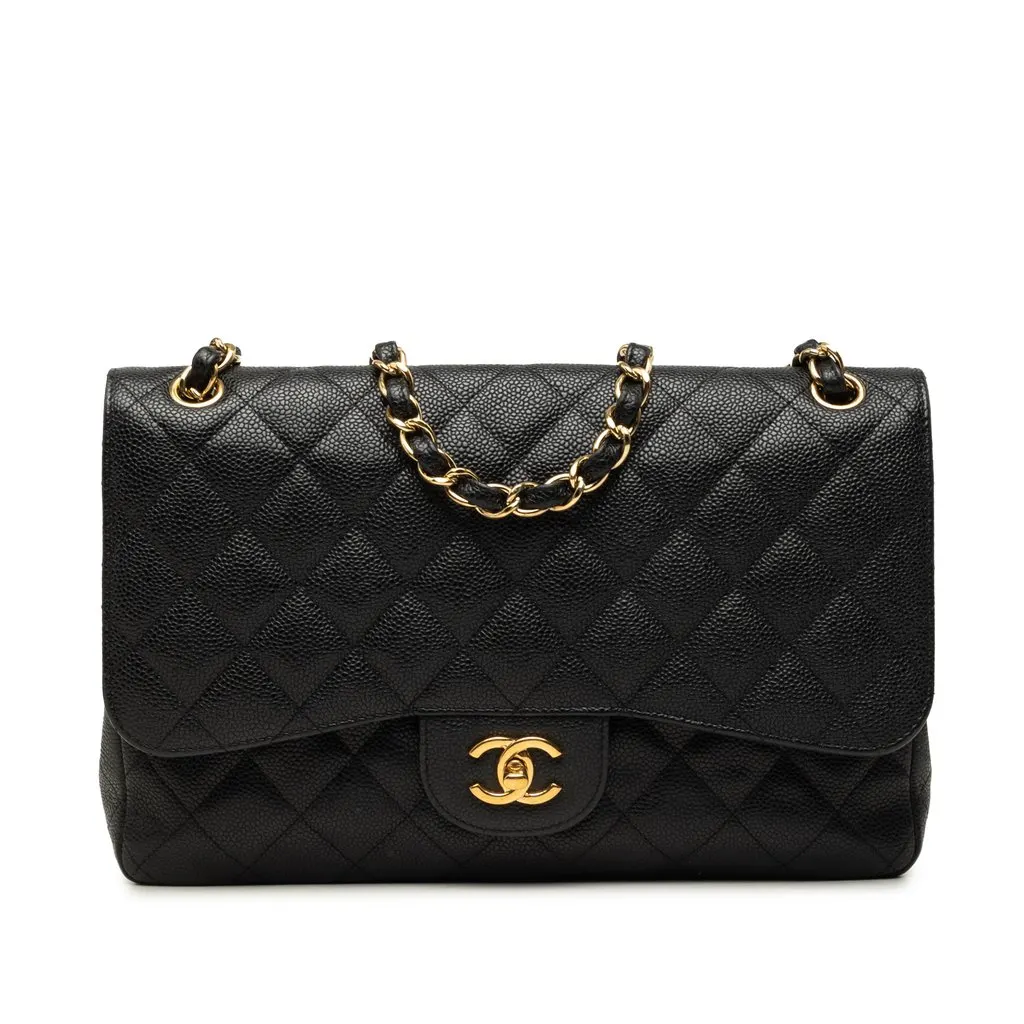 Chanel Jumbo Classic Caviar Double Flap Black Leather Very good - Front View