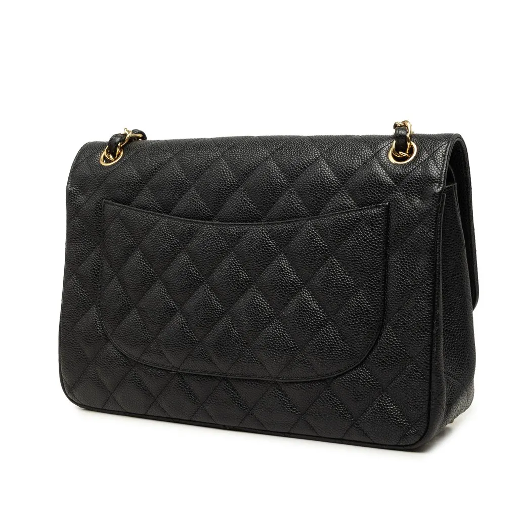 Chanel Jumbo Classic Caviar Double Flap Black Leather Very good - Back View