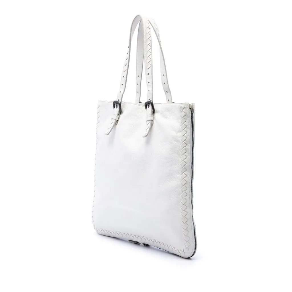 Bottega Veneta Intrecciato Trimmed Cervo Zip Around Expandable Tote White Leather Very good - Back View