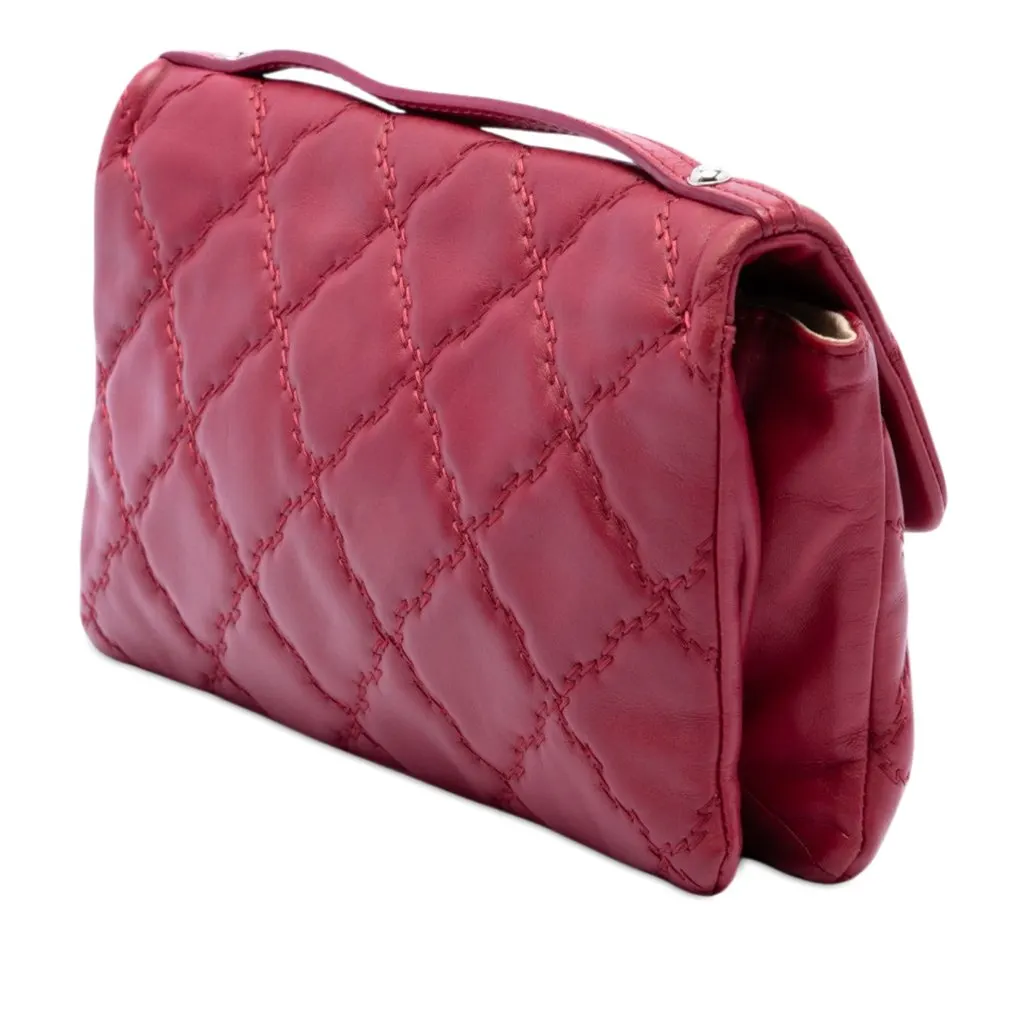 Chanel Quilted Calfskin Double Stitch Hamptons Clutch with Chain Red Leather Very good - Back View
