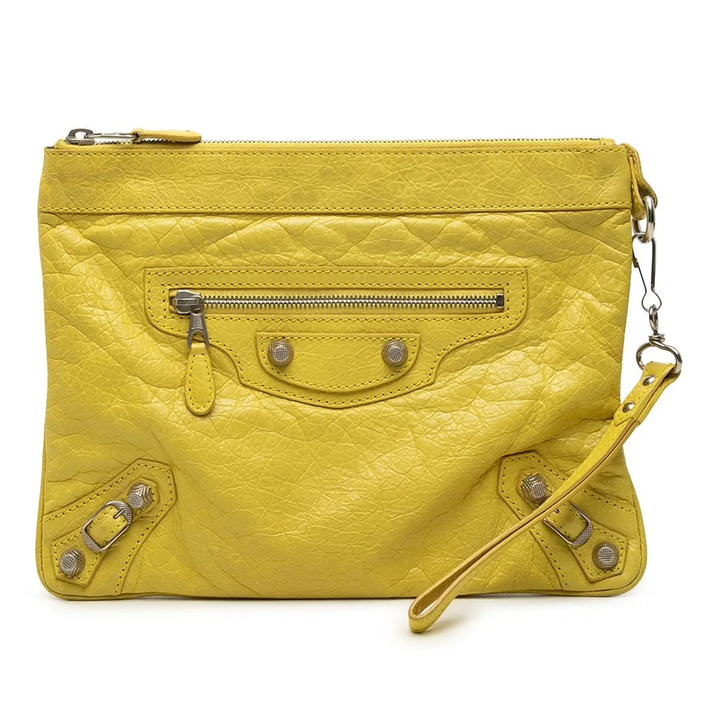 Balenciaga Lambskin Motocross Giant 12 Clutch Yellow Leather Very good - Front View