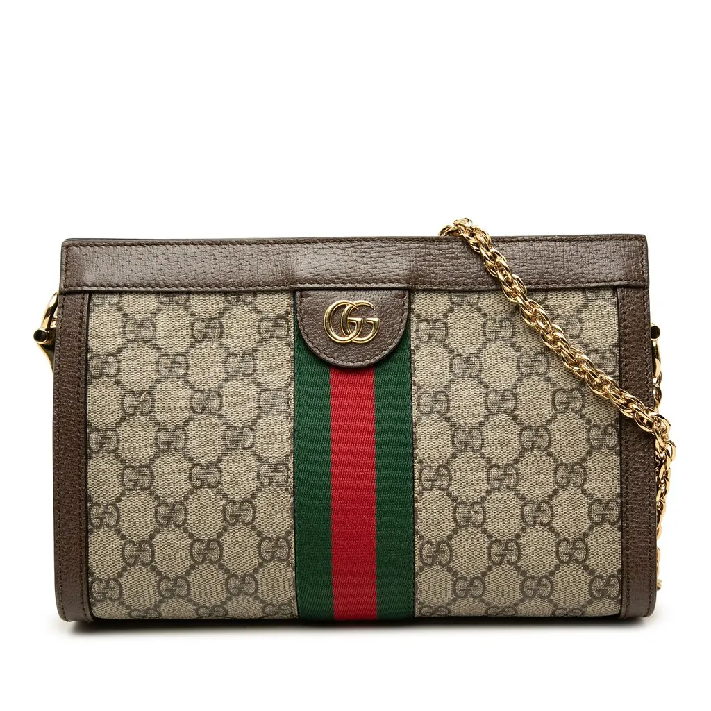 Gucci Small GG Supreme Web Ophidia Chain Crossbody Beige Canvas Very good - Front View