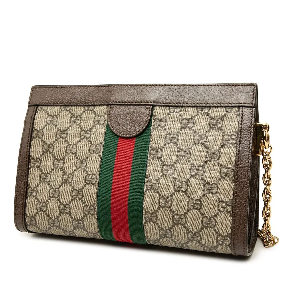 Gucci Small GG Supreme Web Ophidia Chain Crossbody Beige Canvas Very good - Back View