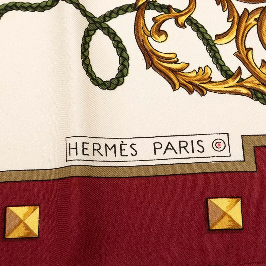 Hermès Les Cles Silk Scarf  90 White Very good - Back View