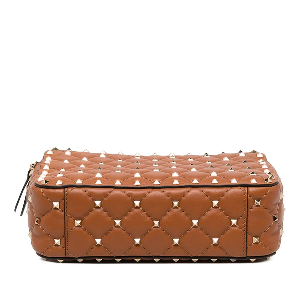 Valentino Lambskin Rockstud Spike Double Zip Camera Bag Brown Leather Very good - Back View